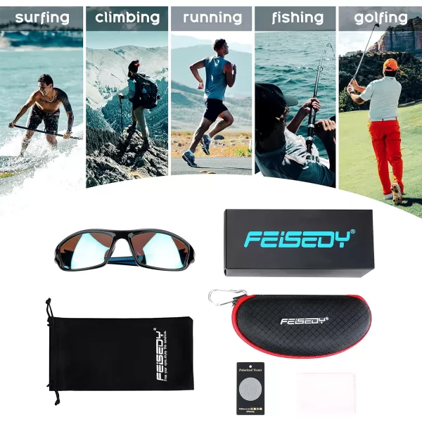 FEISEDY Classic Men Polarized Sports Sunglasses Night Driving Yellow Lenses Cycling Fishing Driving Glasses B2674Black FrameBlue Lens