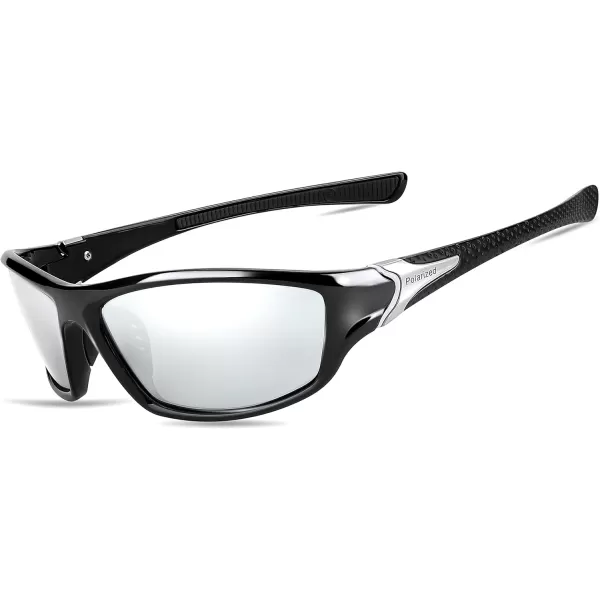 FEISEDY Classic Men Polarized Sports Sunglasses Night Driving Yellow Lenses Cycling Fishing Driving Glasses B2674Black FrameWhite Mirrored Lens
