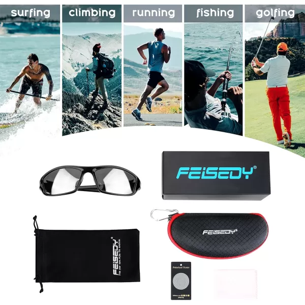 FEISEDY Classic Men Polarized Sports Sunglasses Night Driving Yellow Lenses Cycling Fishing Driving Glasses B2674Black FrameWhite Mirrored Lens
