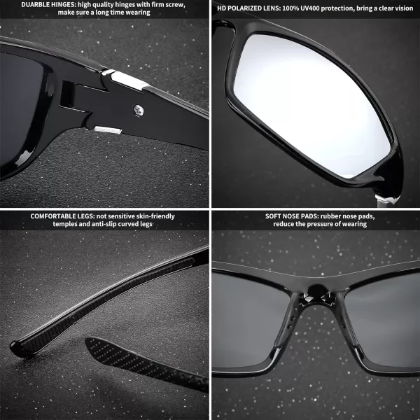 FEISEDY Classic Men Polarized Sports Sunglasses Night Driving Yellow Lenses Cycling Fishing Driving Glasses B2674Black FrameWhite Mirrored Lens