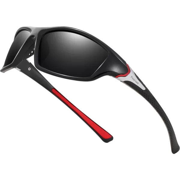 FEISEDY Classic Men Polarized Sports Sunglasses Night Driving Yellow Lenses Cycling Fishing Driving Glasses B2674Black Red FrameGrey Lens