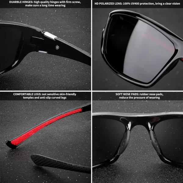 FEISEDY Classic Men Polarized Sports Sunglasses Night Driving Yellow Lenses Cycling Fishing Driving Glasses B2674Black Red FrameGrey Lens
