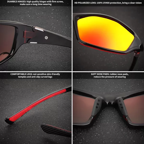 FEISEDY Classic Men Polarized Sports Sunglasses Night Driving Yellow Lenses Cycling Fishing Driving Glasses B2674Black Red FrameRed Mirrored Lens