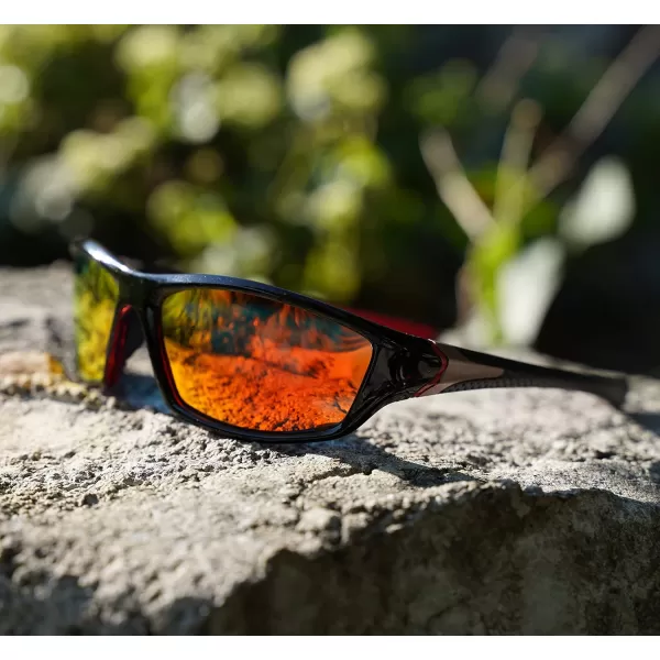 FEISEDY Classic Men Polarized Sports Sunglasses Night Driving Yellow Lenses Cycling Fishing Driving Glasses B2674Black Red FrameRed Mirrored Lens