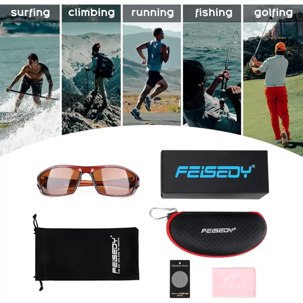 FEISEDY Classic Men Polarized Sports Sunglasses Night Driving Yellow Lenses Cycling Fishing Driving Glasses B2674Brown