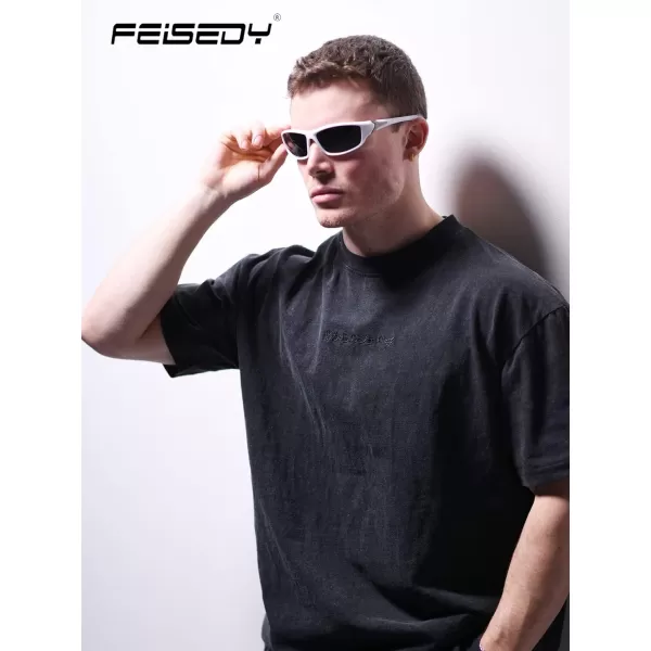 FEISEDY Classic Men Polarized Sports Sunglasses Night Driving Yellow Lenses Cycling Fishing Driving Glasses B2674White FrameGrey Lens