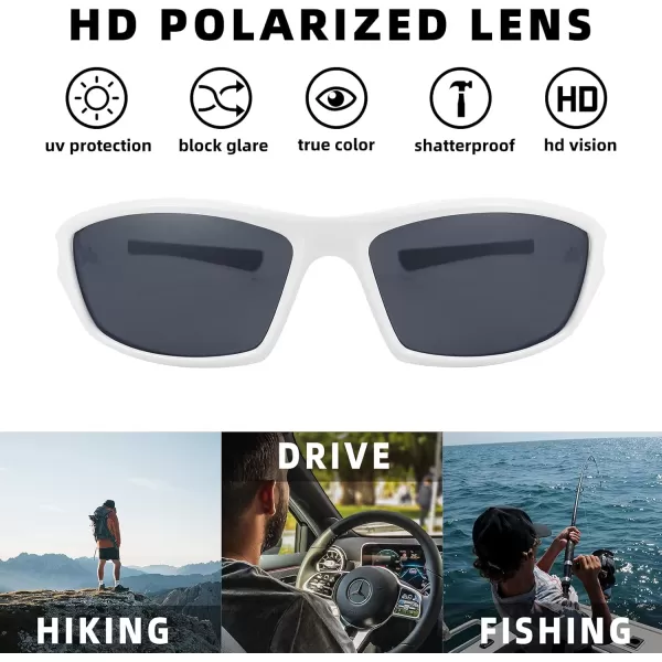 FEISEDY Classic Men Polarized Sports Sunglasses Night Driving Yellow Lenses Cycling Fishing Driving Glasses B2674White FrameGrey Lens
