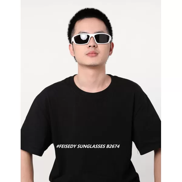 FEISEDY Classic Men Polarized Sports Sunglasses Night Driving Yellow Lenses Cycling Fishing Driving Glasses B2674White FrameGrey Lens