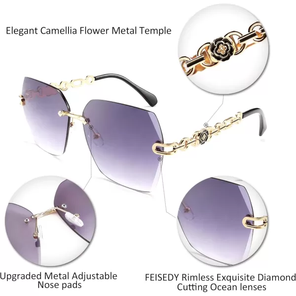 FEISEDY Classic Rimless Sunglasses Women Metal Frame Diamond Cutting Lens Sun Glasses B2567001 Black Grey