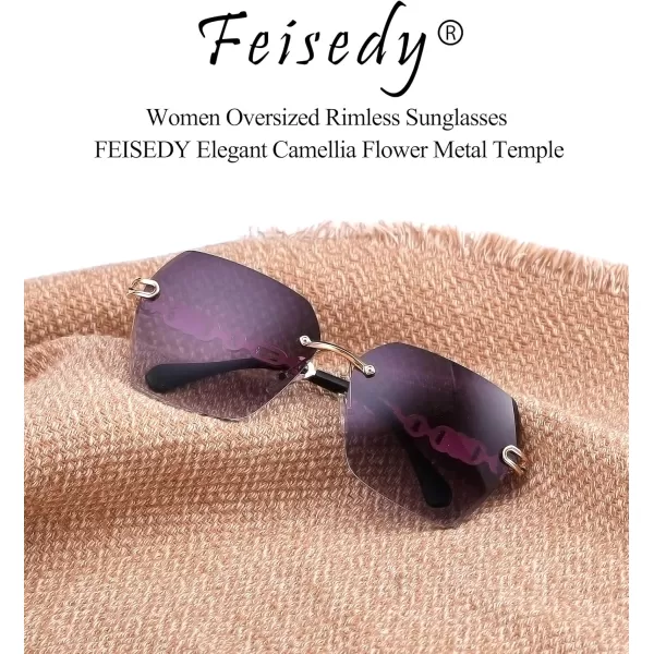 FEISEDY Classic Rimless Sunglasses Women Metal Frame Diamond Cutting Lens Sun Glasses B2567001 Black Grey