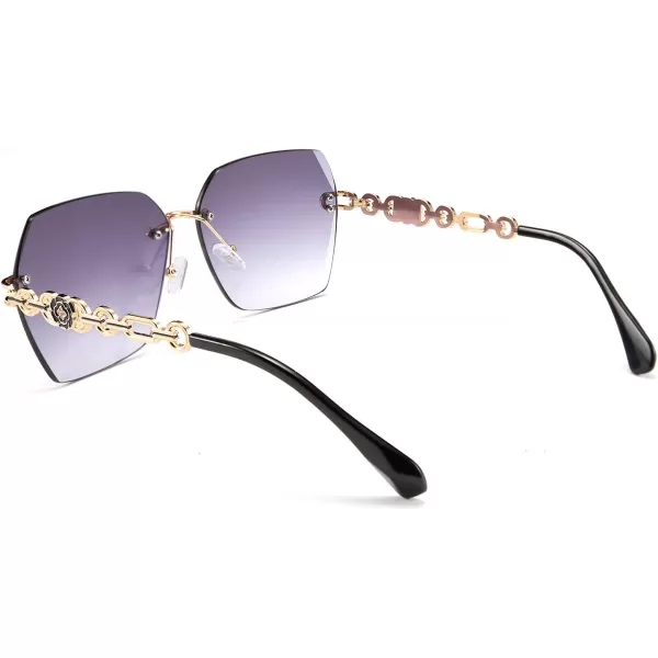 FEISEDY Classic Rimless Sunglasses Women Metal Frame Diamond Cutting Lens Sun Glasses B2567001 Black Grey