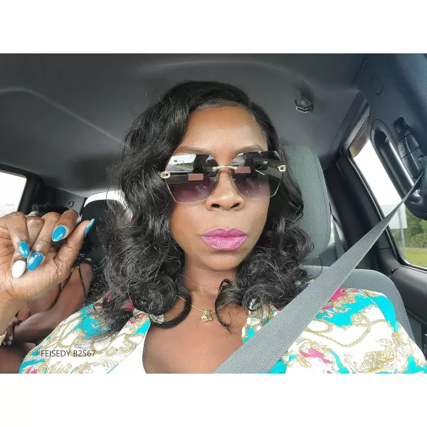 FEISEDY Classic Rimless Sunglasses Women Metal Frame Diamond Cutting Lens Sun Glasses B2567001 Black Grey