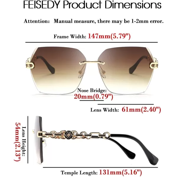 FEISEDY Classic Rimless Sunglasses Women Metal Frame Diamond Cutting Lens Sun Glasses B2567002 Brown