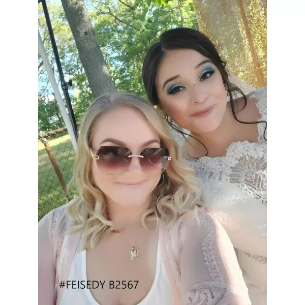 FEISEDY Classic Rimless Sunglasses Women Metal Frame Diamond Cutting Lens Sun Glasses B2567002 Brown