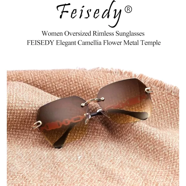 FEISEDY Classic Rimless Sunglasses Women Metal Frame Diamond Cutting Lens Sun Glasses B2567002 Brown