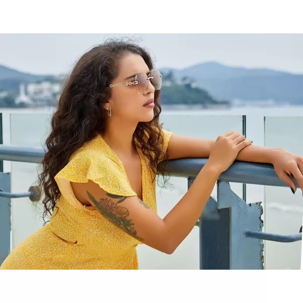 FEISEDY Classic Rimless Sunglasses Women Metal Frame Diamond Cutting Lens Sun Glasses B2567002 Brown