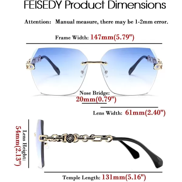 FEISEDY Classic Rimless Sunglasses Women Metal Frame Diamond Cutting Lens Sun Glasses B2567003 Blue
