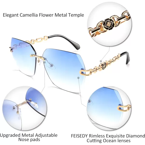FEISEDY Classic Rimless Sunglasses Women Metal Frame Diamond Cutting Lens Sun Glasses B2567003 Blue