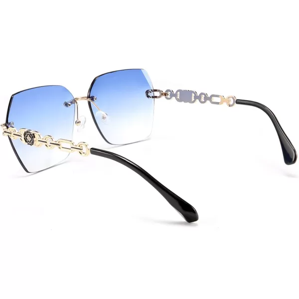 FEISEDY Classic Rimless Sunglasses Women Metal Frame Diamond Cutting Lens Sun Glasses B2567003 Blue