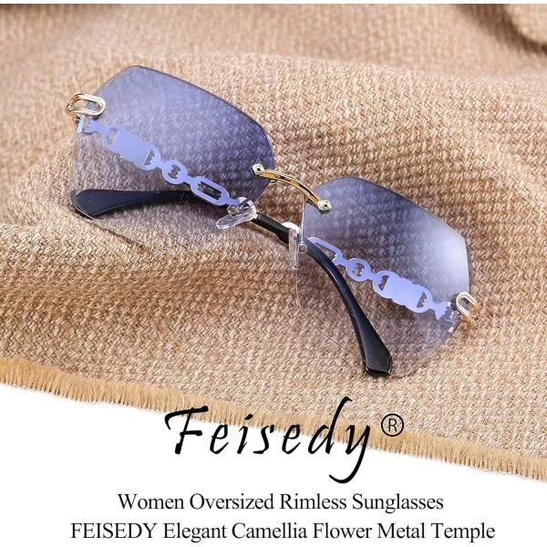 FEISEDY Classic Rimless Sunglasses Women Metal Frame Diamond Cutting Lens Sun Glasses B2567003 Blue