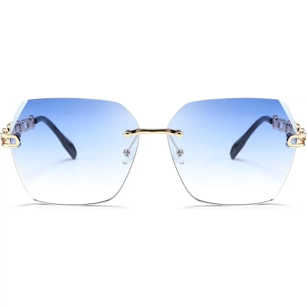 FEISEDY Classic Rimless Sunglasses Women Metal Frame Diamond Cutting Lens Sun Glasses B2567003 Blue