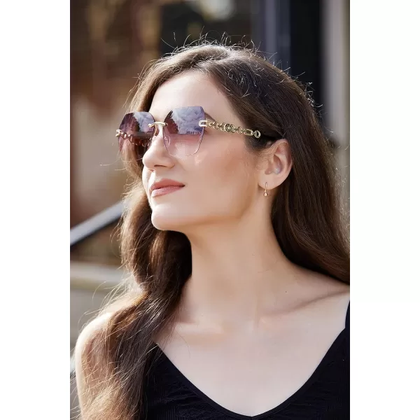 FEISEDY Classic Rimless Sunglasses Women Metal Frame Diamond Cutting Lens Sun Glasses B2567004 Greypink