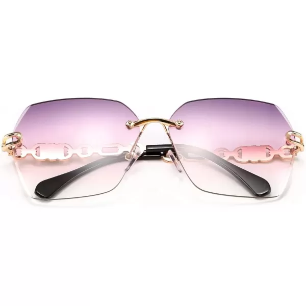 FEISEDY Classic Rimless Sunglasses Women Metal Frame Diamond Cutting Lens Sun Glasses B2567004 Greypink