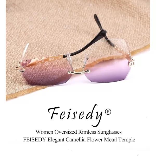 FEISEDY Classic Rimless Sunglasses Women Metal Frame Diamond Cutting Lens Sun Glasses B2567004 Greypink