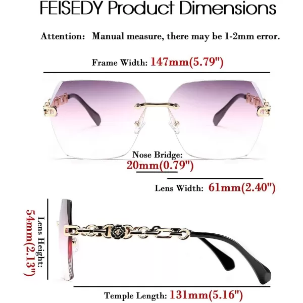 FEISEDY Classic Rimless Sunglasses Women Metal Frame Diamond Cutting Lens Sun Glasses B2567004 Greypink