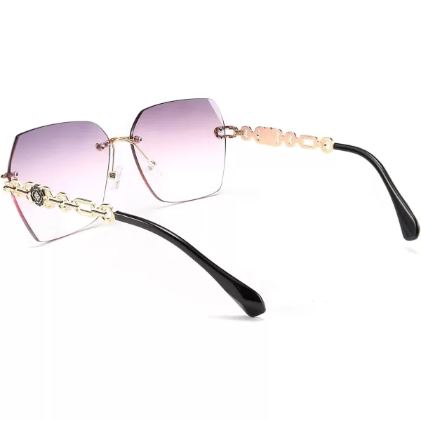 FEISEDY Classic Rimless Sunglasses Women Metal Frame Diamond Cutting Lens Sun Glasses B2567004 Greypink