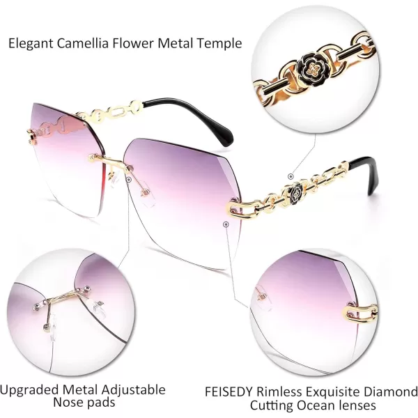 FEISEDY Classic Rimless Sunglasses Women Metal Frame Diamond Cutting Lens Sun Glasses B2567004 Greypink
