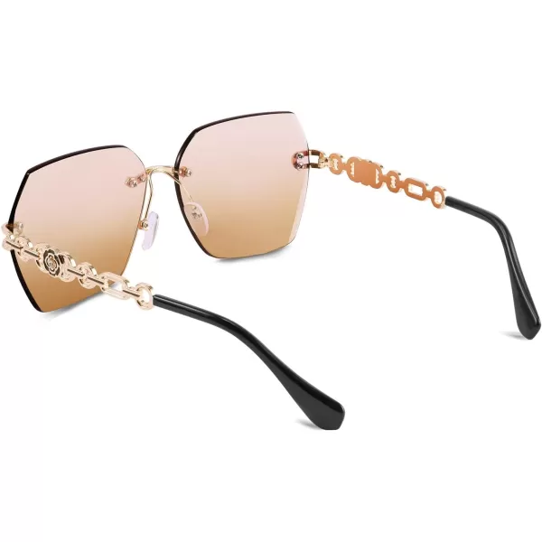 FEISEDY Classic Rimless Sunglasses Women Metal Frame Diamond Cutting Lens Sun Glasses B2567005 Gradient Orange
