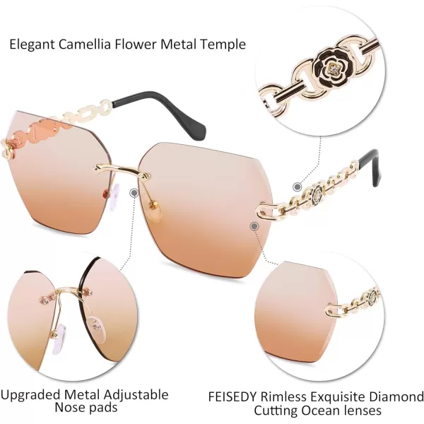 FEISEDY Classic Rimless Sunglasses Women Metal Frame Diamond Cutting Lens Sun Glasses B2567005 Gradient Orange