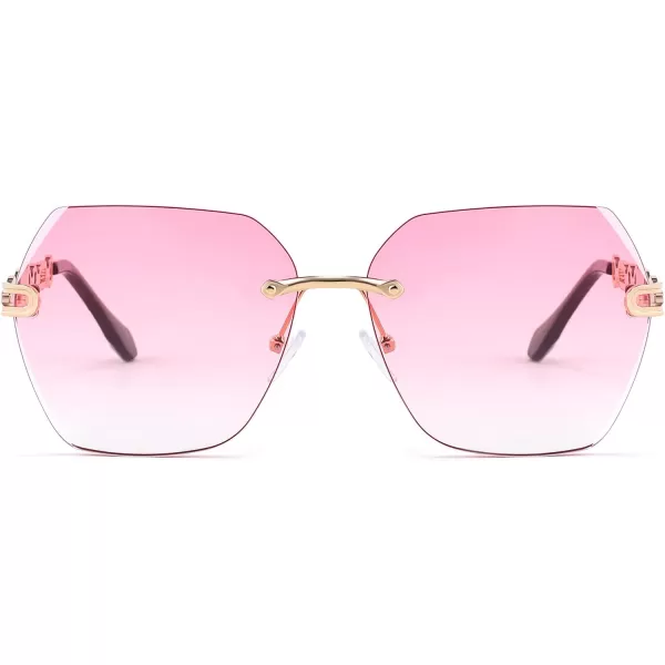 FEISEDY Classic Rimless Sunglasses Women Metal Frame Diamond Cutting Lens Sun Glasses B2567006 Gradual Pink
