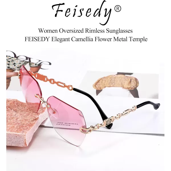 FEISEDY Classic Rimless Sunglasses Women Metal Frame Diamond Cutting Lens Sun Glasses B2567006 Gradual Pink
