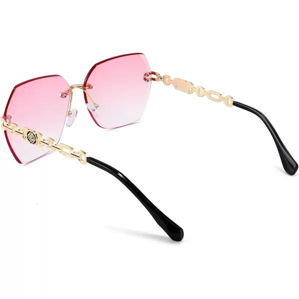 FEISEDY Classic Rimless Sunglasses Women Metal Frame Diamond Cutting Lens Sun Glasses B2567006 Gradual Pink