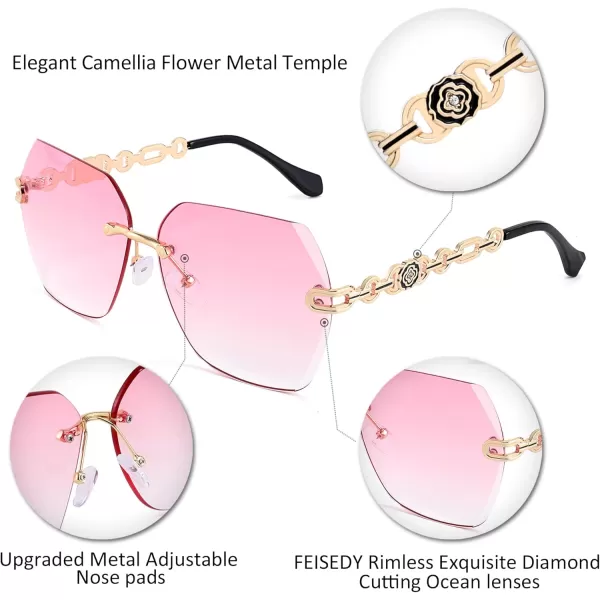 FEISEDY Classic Rimless Sunglasses Women Metal Frame Diamond Cutting Lens Sun Glasses B2567006 Gradual Pink