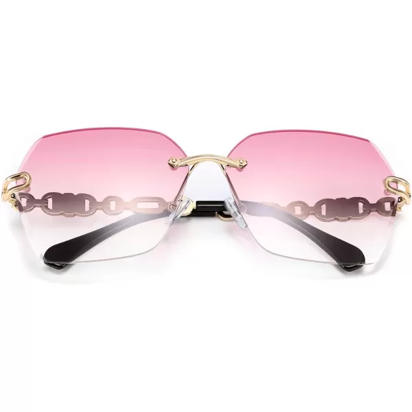 FEISEDY Classic Rimless Sunglasses Women Metal Frame Diamond Cutting Lens Sun Glasses B2567006 Gradual Pink