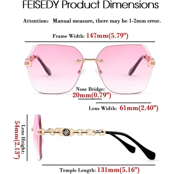 FEISEDY Classic Rimless Sunglasses Women Metal Frame Diamond Cutting Lens Sun Glasses B2567006 Gradual Pink
