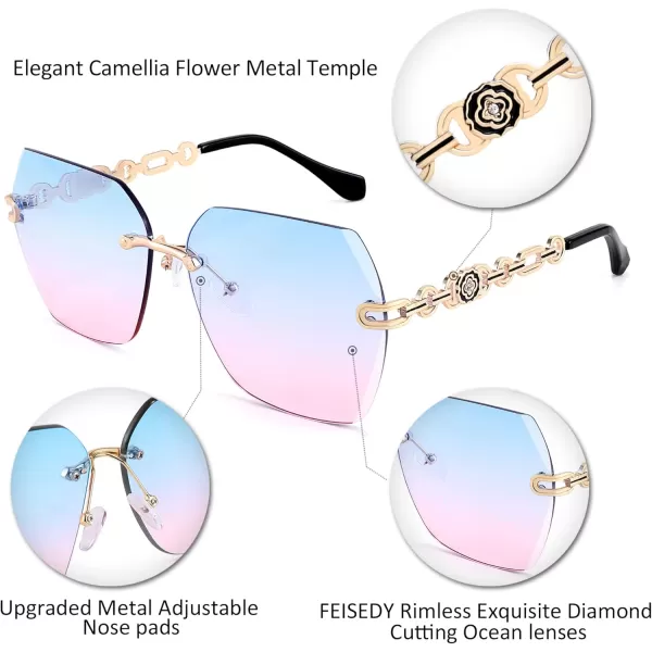 FEISEDY Classic Rimless Sunglasses Women Metal Frame Diamond Cutting Lens Sun Glasses B2567007 Blue Pink