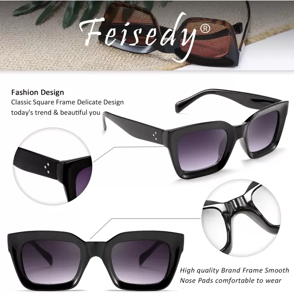 FEISEDY Classic Women Sunglasses Fashion Thick Square Sun Glasses Chunky Frame UV400 B2471Black