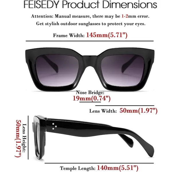 FEISEDY Classic Women Sunglasses Fashion Thick Square Sun Glasses Chunky Frame UV400 B2471Black