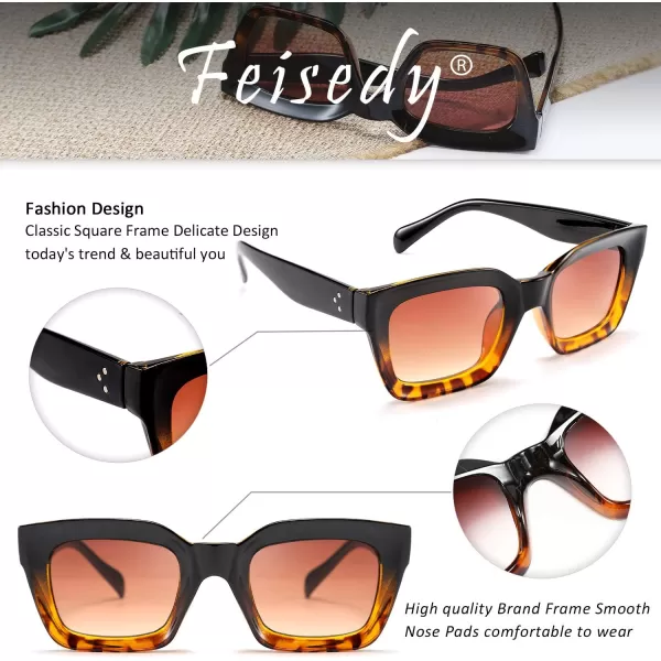 FEISEDY Classic Women Sunglasses Fashion Thick Square Sun Glasses Chunky Frame UV400 B2471Blackleopard