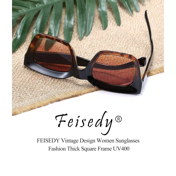 FEISEDY Classic Women Sunglasses Fashion Thick Square Sun Glasses Chunky Frame UV400 B2471Blackleopard
