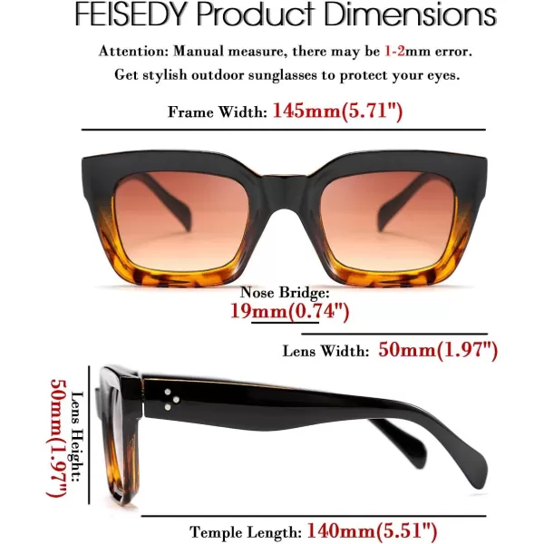FEISEDY Classic Women Sunglasses Fashion Thick Square Sun Glasses Chunky Frame UV400 B2471Blackleopard