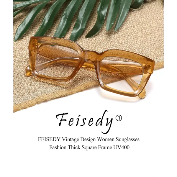 FEISEDY Classic Women Sunglasses Fashion Thick Square Sun Glasses Chunky Frame UV400 B2471Champagne