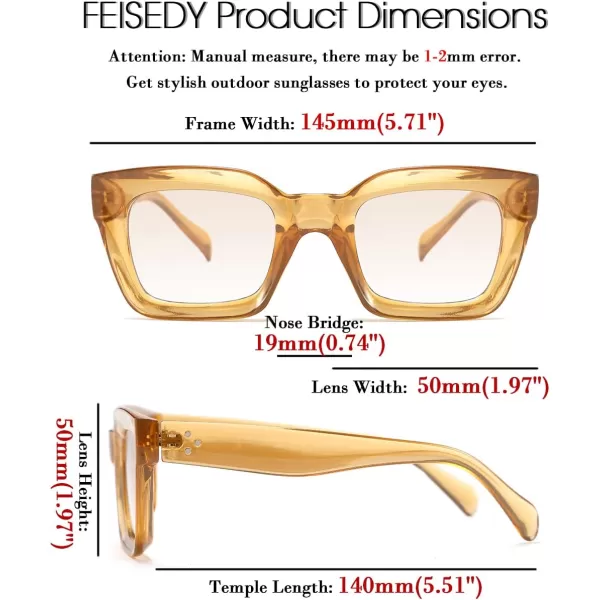 FEISEDY Classic Women Sunglasses Fashion Thick Square Sun Glasses Chunky Frame UV400 B2471Champagne