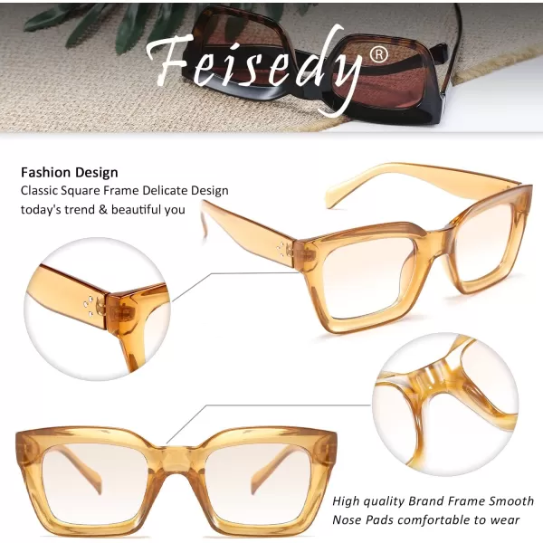 FEISEDY Classic Women Sunglasses Fashion Thick Square Sun Glasses Chunky Frame UV400 B2471Champagne