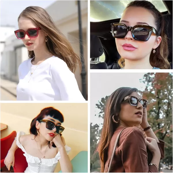 FEISEDY Classic Women Sunglasses Fashion Thick Square Sun Glasses Chunky Frame UV400 B2471Champagne Brown Lenses