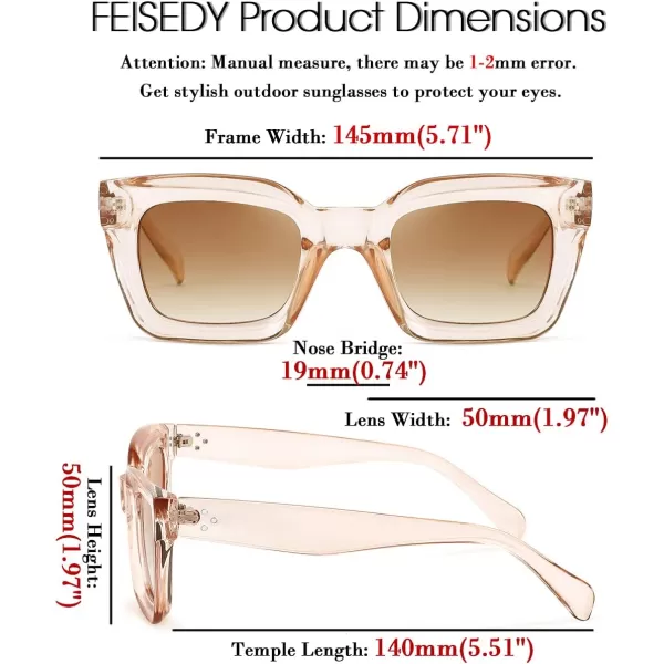 FEISEDY Classic Women Sunglasses Fashion Thick Square Sun Glasses Chunky Frame UV400 B2471Champagne Brown Lenses